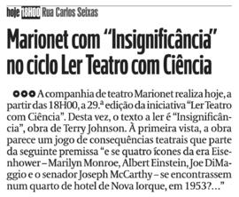 Di&aacute;rio As Beiras: Marionet com "Insignific&acirc;ncia no ciclo Ler Teatro com Ci&ecirc;ncia