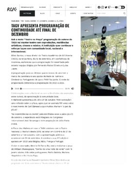 RUC: TAGV apresenta programação de continuidade até final de dezembro