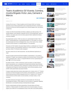 RTP Notícias: Teatro Académico Gil Vicente, Coimbra, mostra Brigada Victor Jara, Camané e Márcia