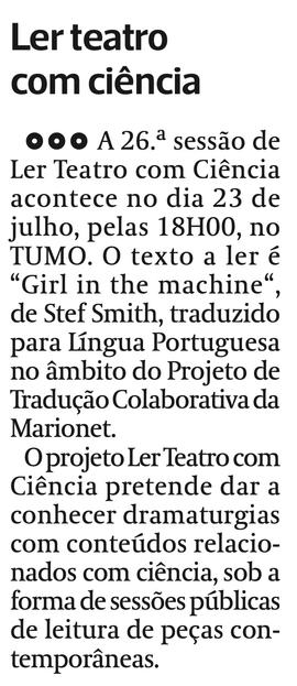 Di&aacute;rio As Beiras: Ler Teatro com Ci&ecirc;ncia