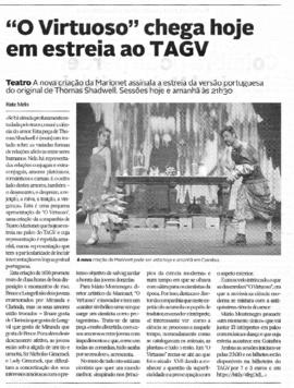Diário de Coimbra: &quot;O Virtuoso&quot; chega hoje em estreia ao TAGV