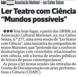 Diário As Beiras: Ler Teatro com Ciência &quot;Mundos possíveis&quot;