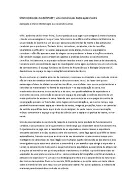 Manuel Portela: MIM (lembrando-me de) NANO T: uma memória pós-teatro após o teatro