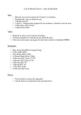 Lista de Material Tecnico: Atrás da Felicidade