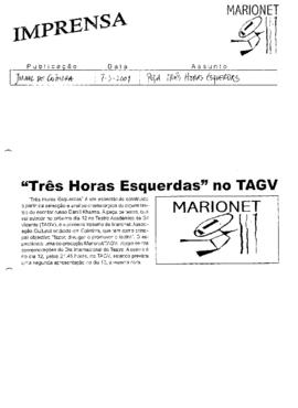 Jornal de Coimbra: Três Horas Esquerdas no TAGV