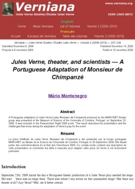 Verniana: Jules Verne, theater, and scientists — A Portuguese Adaptation of Monsieur de Chimpanzé