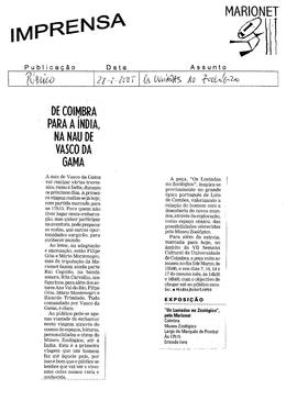 Público: De Coimbra para a Índia, na nau de Vasco da Gama