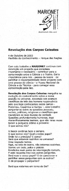 Folha de Sala 10-2003: Revolução dos Corpos Celestes