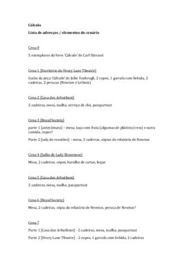 Lista de adereços e elementos cénicos - Ca?lculo