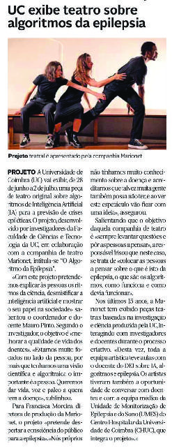 Diário de Coimbra: UC exibe teatro sobre algoritmos da epilepsia